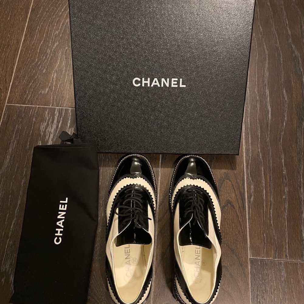 Chanel Black and White Leather Oxfords